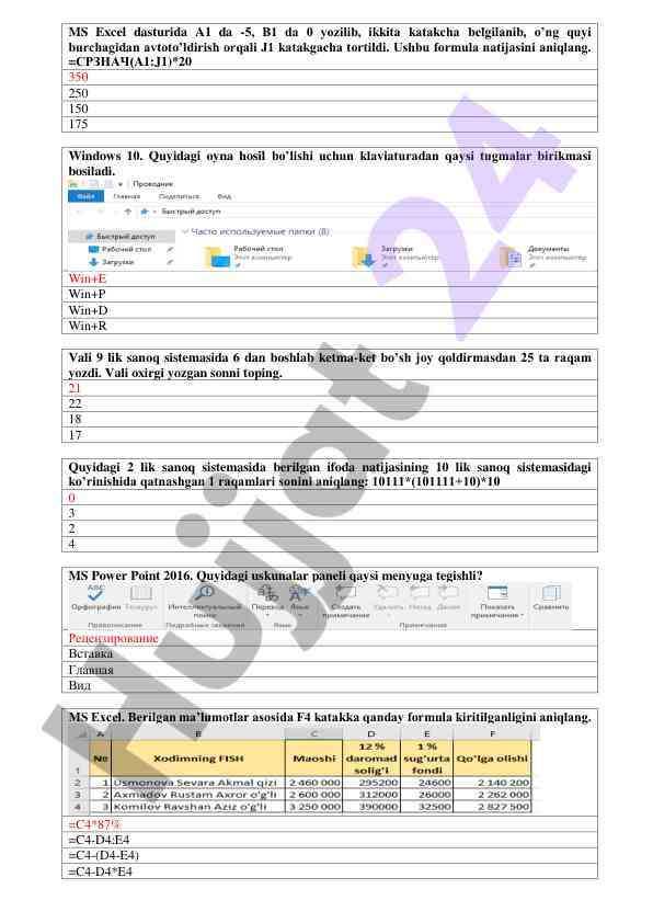 MS Excel Dasturida Hisoblash Vazifalari