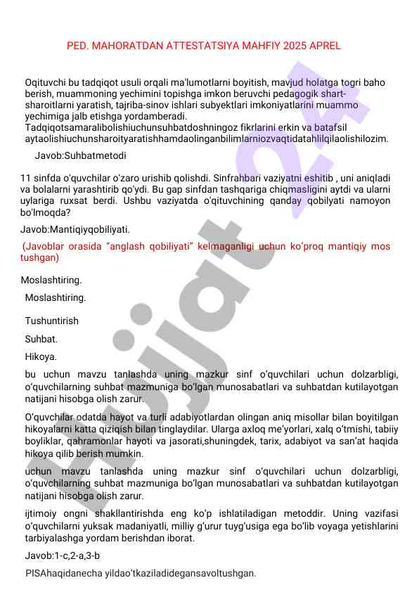 Pedagogik shartlar va muammo yechtimi tahlili