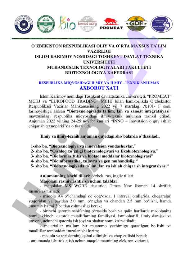 Biotexnologiyada ta'lim va innovatsion yondashuvlar