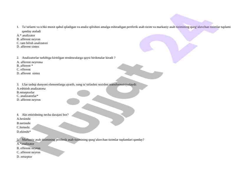 Asab tizimiga oid tayanch bilimlari testi
