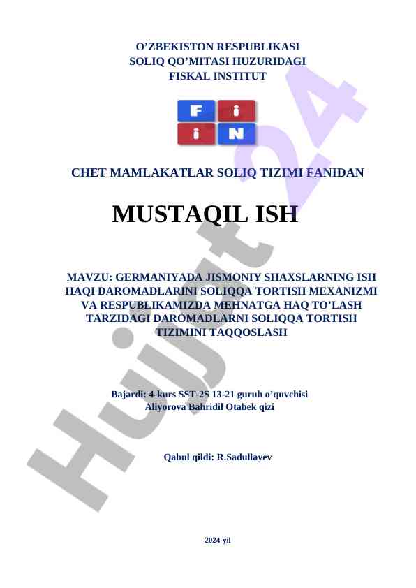 Germaniyada jismoniy shaxslarning ish haqi soliqqa tortish