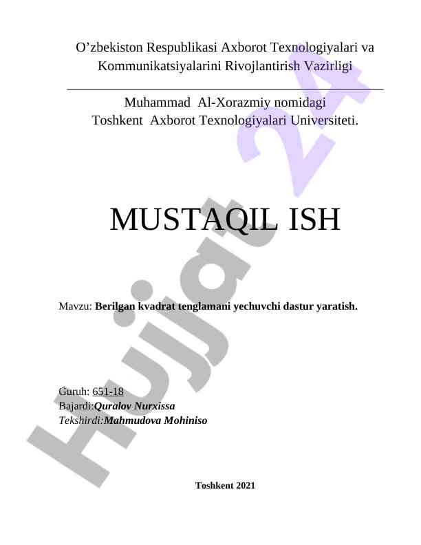 Berilgan kvadrat tenglamani yechuvchi dastur yaratish