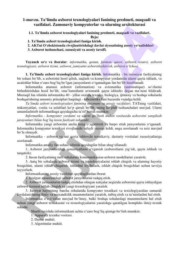 Ta'limda axborot texnologiyalari fani o‘rni