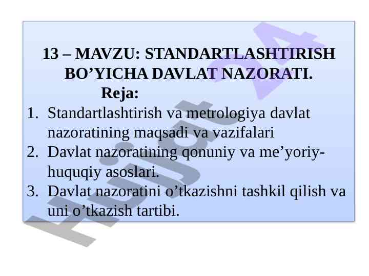 Standartlashtirish bo'yicha davlat nazorati taqdimoti