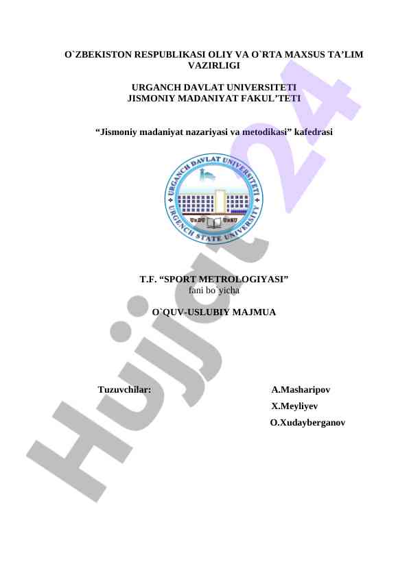 Sport metrologiyasi o‘quv-uslubiy majmua
