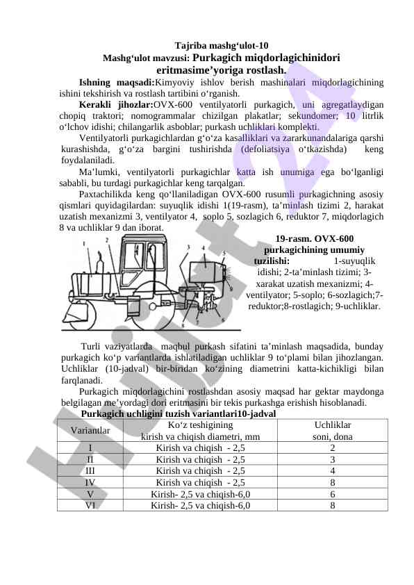 Purkagich miqdorlagichining ishini tekshirish