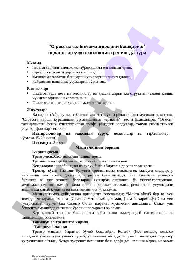 Stress va salbiy emociyalarni boshqarish treningi