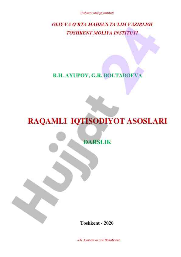 Raqamli iqtisodiyot asoslari darslik