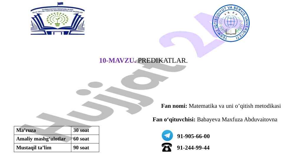 Predikatorlar va ularning metodikasi