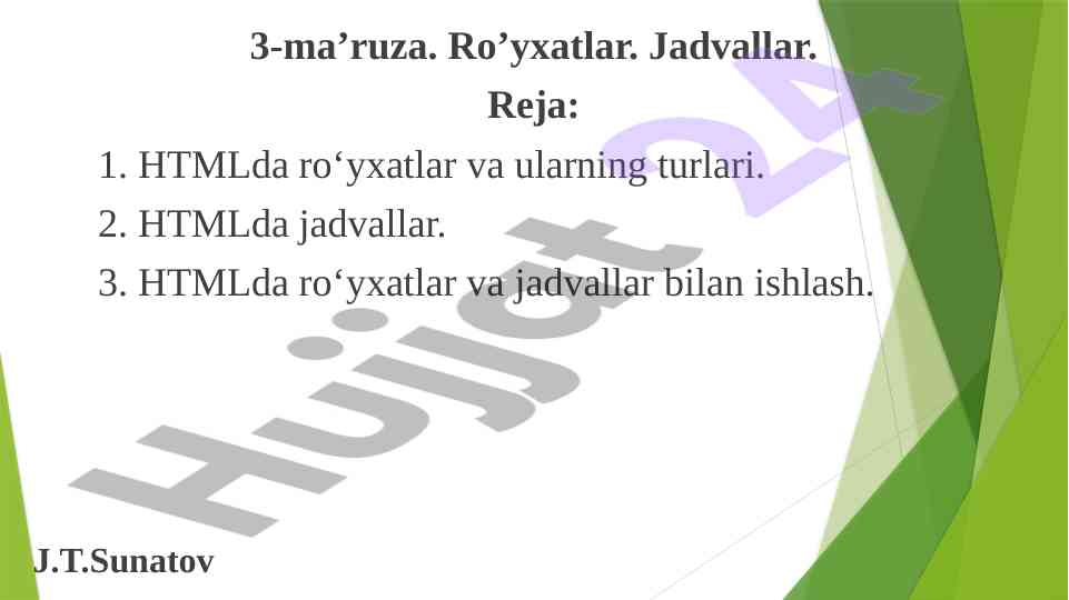 Htmlda ro'yxatlar va jadvallarni o'rganish