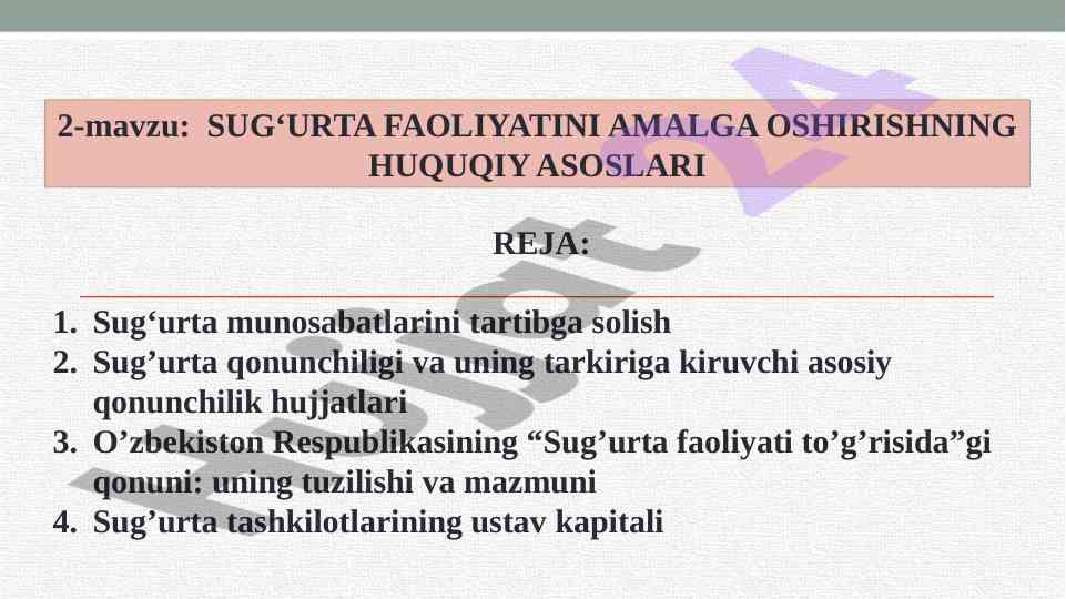 Sug'urta munosabatlarini tartibga solish masalalari
