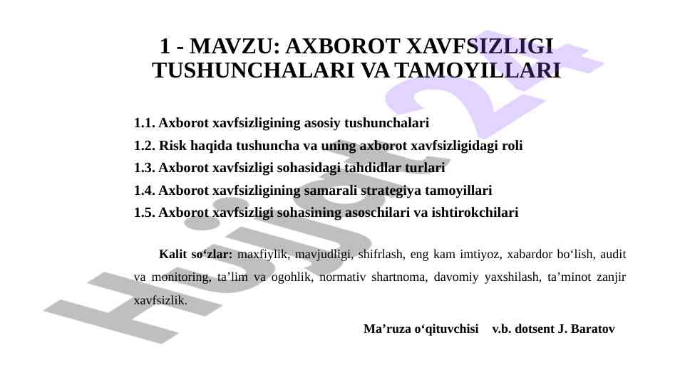 Axborot xavfsizligi tushunchalari va tamoyillari