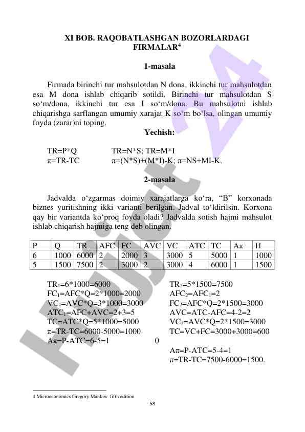 Raqobatlashgan bozorlardagi firmalar analizi