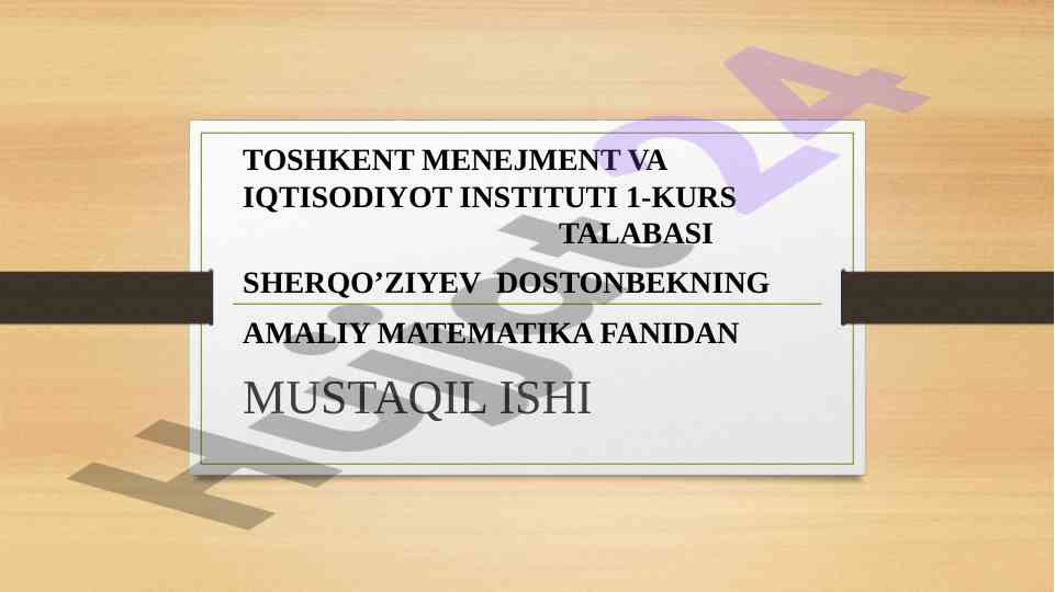 Sonli ketma ketliklar bo'yicha mustaqil ish