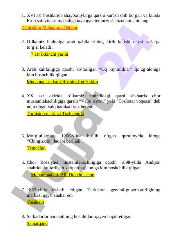 Xvi asr shayboniylarga qarshi kurash tahlili