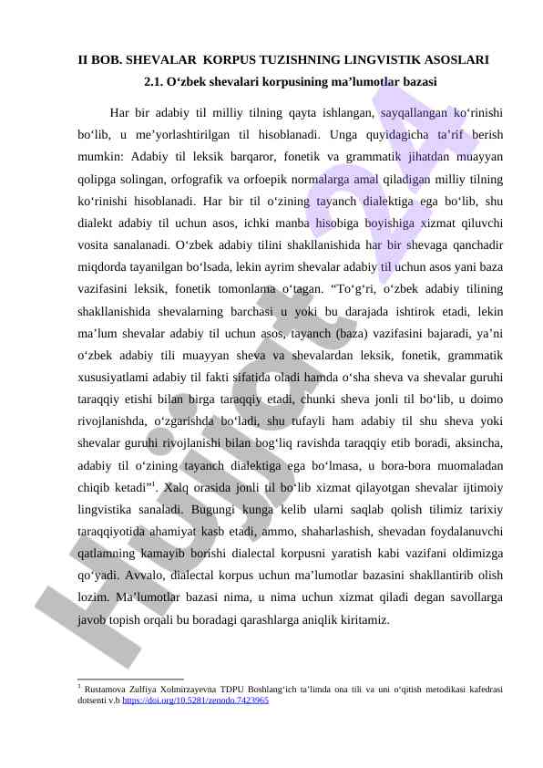O‘zbek shevalari korpusi asoslari
