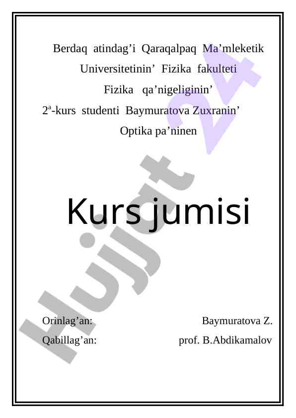 Ko'z optikalıq sistema sipatinı tahlil