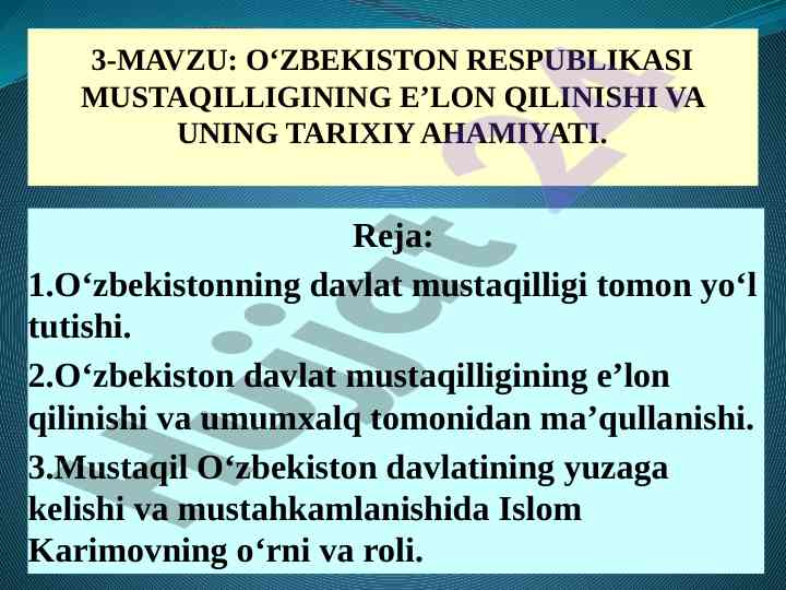 Oʻzbekiston respublikasi mustaqilligi tarixi