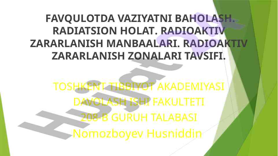 Radiatsion zararlanish zonalari tahlili