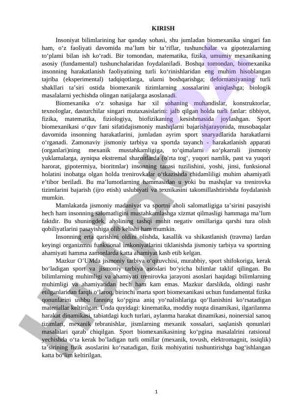 Biomexanika o'qitilishi va sportdagi ahmiyati