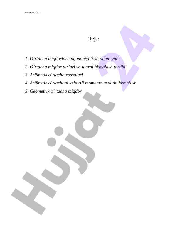 O'rtacha miqdorlarning mohiyati va ahamiyati