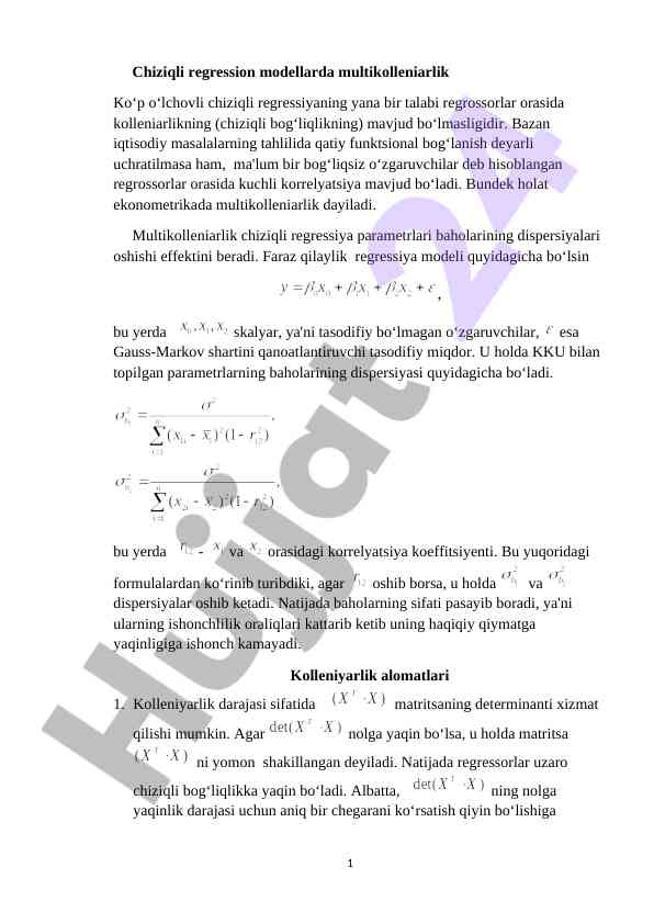 Chiziqli regression modellarda multikolleniarlik tahlili