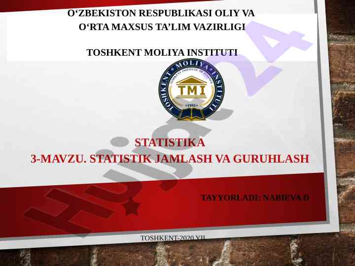Statistik jamlash va guruhlash turlari tahlili