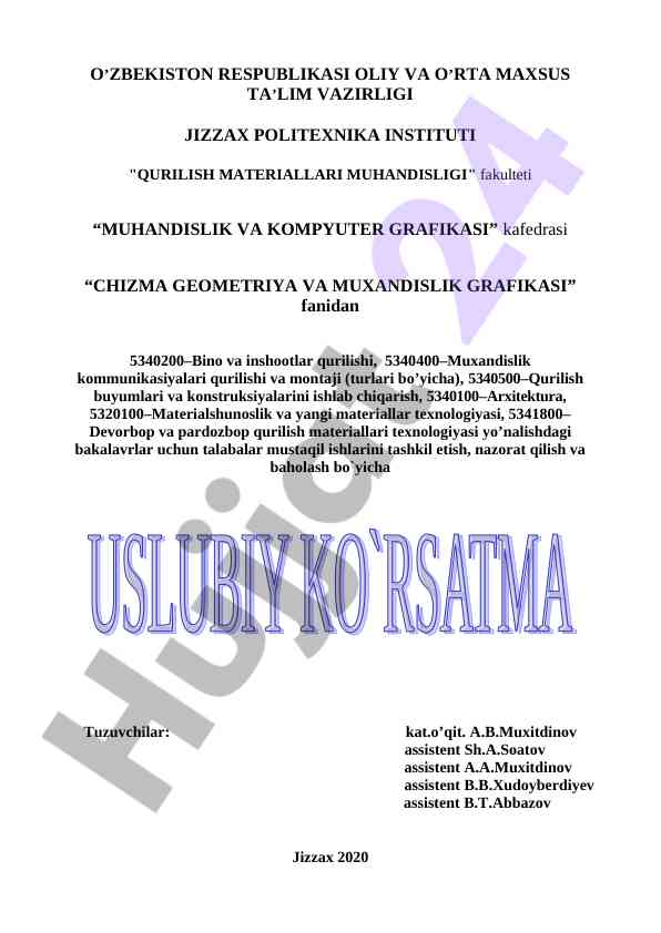 Mavzu: chizma geometriya va muxandislik grafikasi