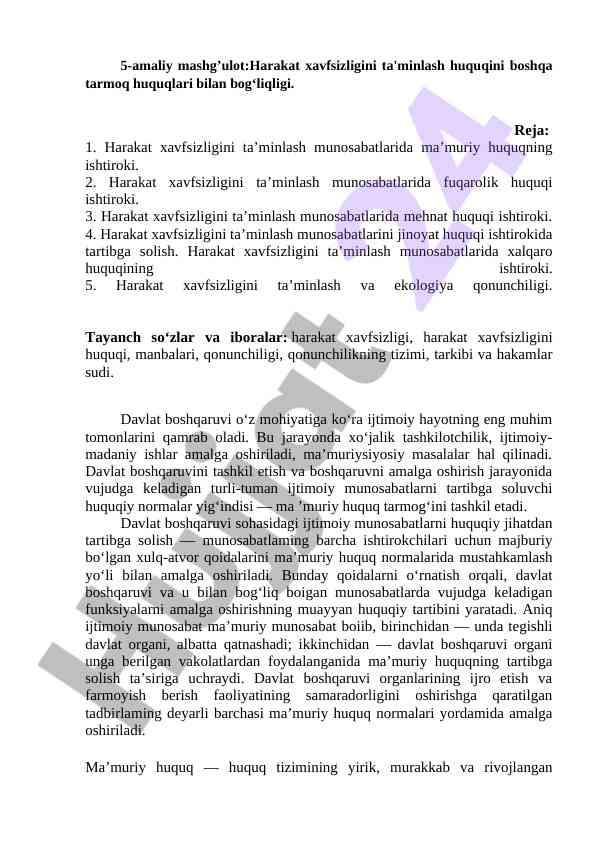 Harakat xavfsizligini ta'minlash huquqi tahlili