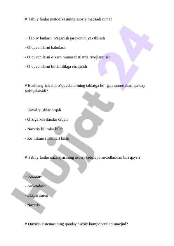 Tabiiy fanlar metodikasining asosiy maqsadi