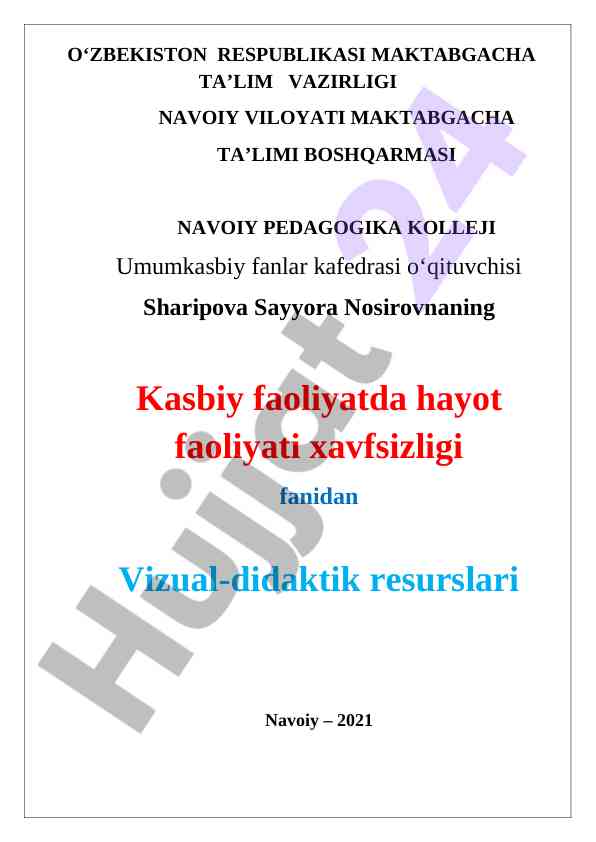 Kasbiy faoliyatda hayot faoliyati xavfsizligi resurslari