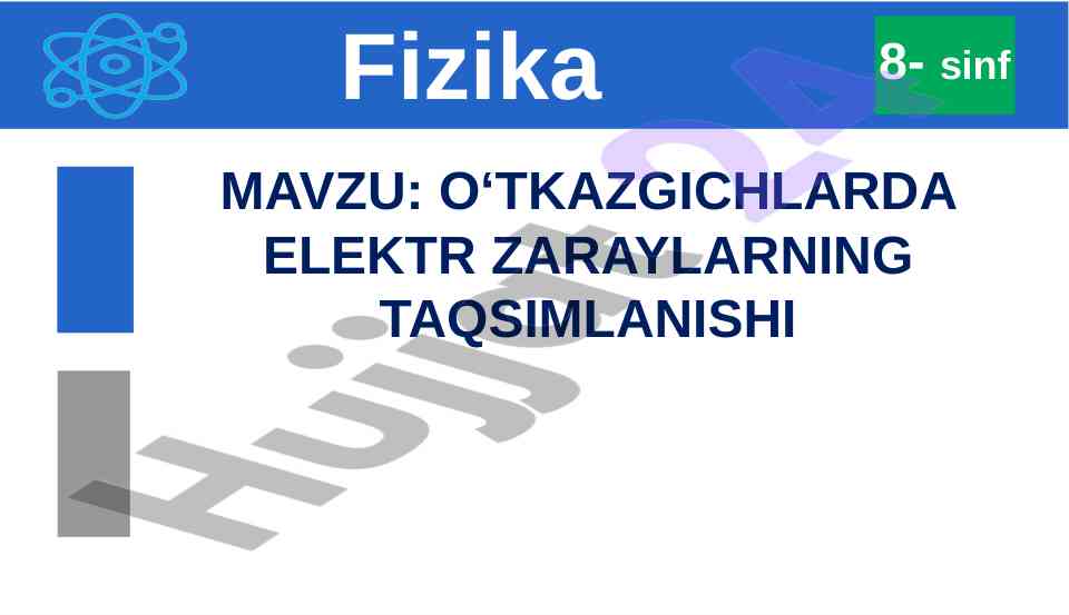 O‘tkazgichlarda elektr zaraylarning taqsimlanishi