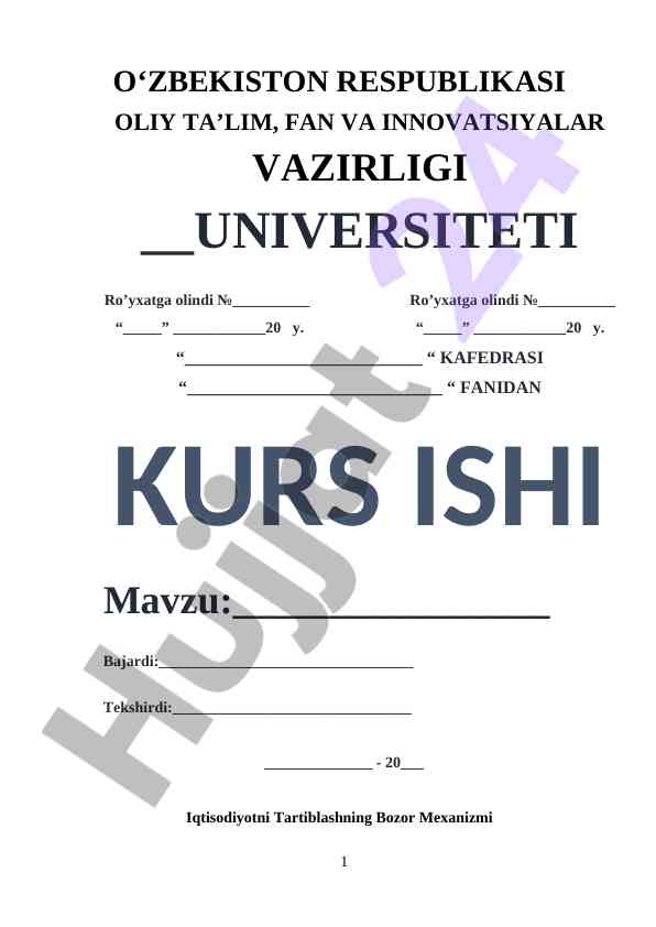 Iqtisodiyotni Tartiblashning Bozor Mexanizmi