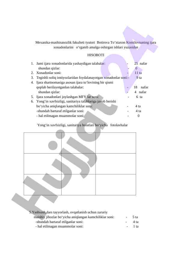 Ijara xonadonlari bo'yicha hisobot 2023