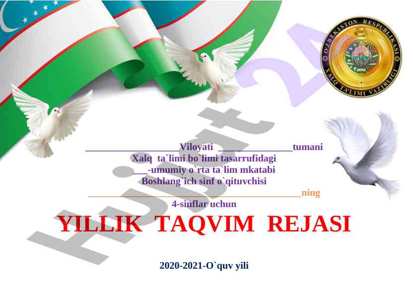 Yillik taqlim rejasi 2020-2021 o'quv yili