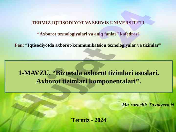 Biznesda axborot tizimlari asoslari va komponentalari