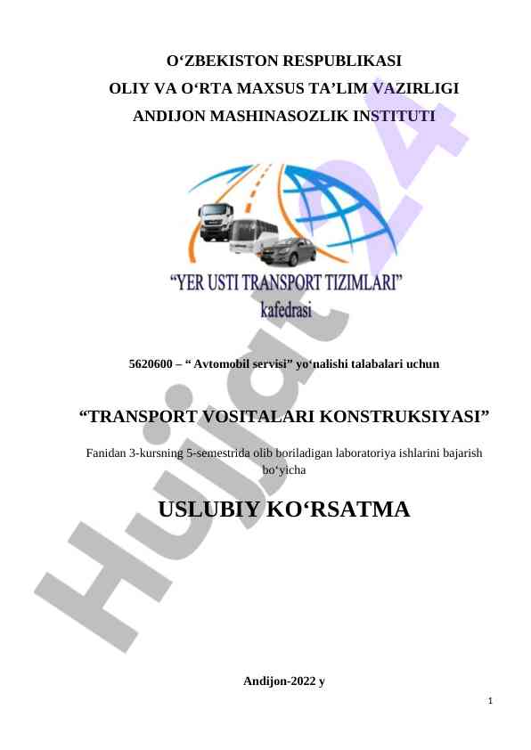 Transport vositalari konstruktsiyasi laboratoriya ishlari