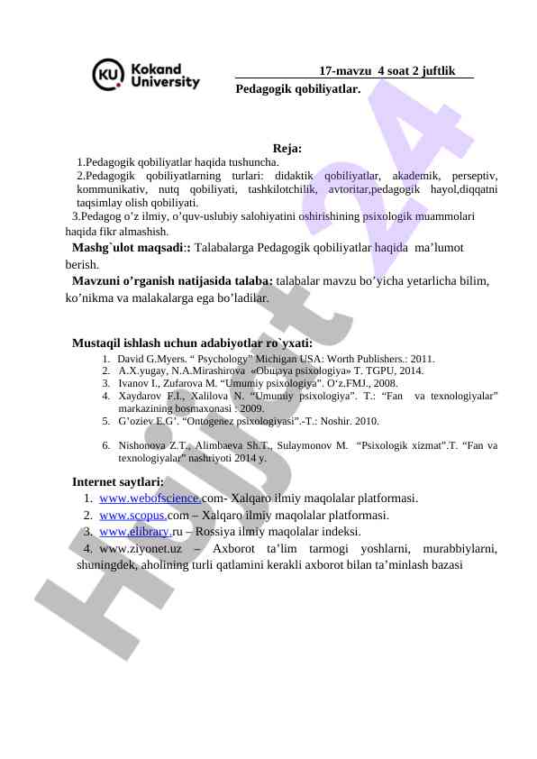 Pedagogik qobiliyatlar haqida tushuncha va turlari