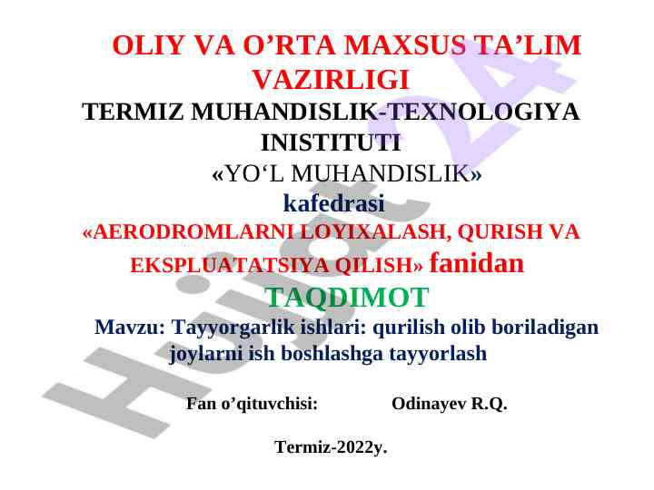 Aerodromlarni loyihalash va qurish taqdimoti