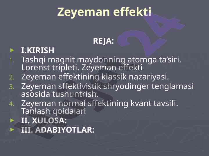 Zeyeman effekti va uning magnit maydon ta'siri