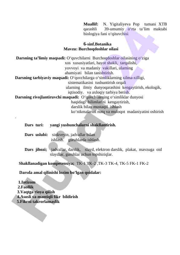 Burchoqdoshlar oilasi haqida ta'lim darslari