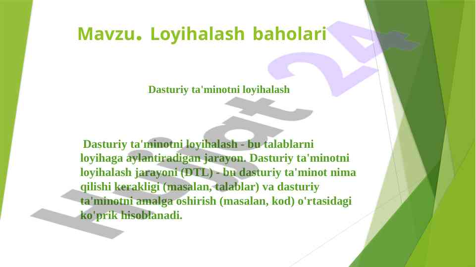 Dasturiy ta'minot loyihalash jarayoni va tasnifi
