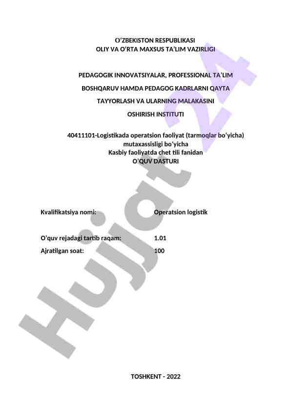 Logistikada operatsion faoliyat o‘quv dasturi