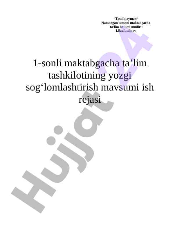 Yozgi sog‘lomlashtirish mavsumi ish rejasi