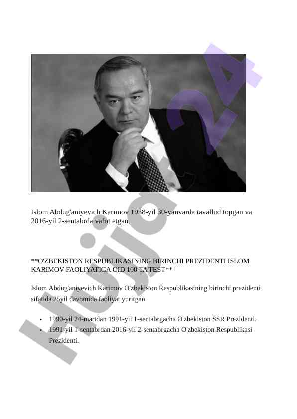 O'zbekiston prezidentligi testlari islom karimov