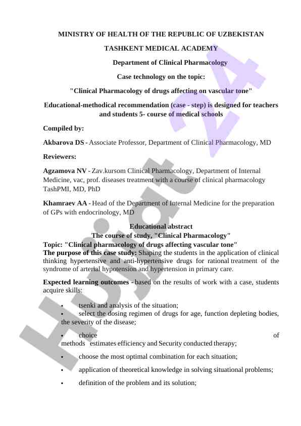 Clinical pharmacology of drugs affecting vascular tone