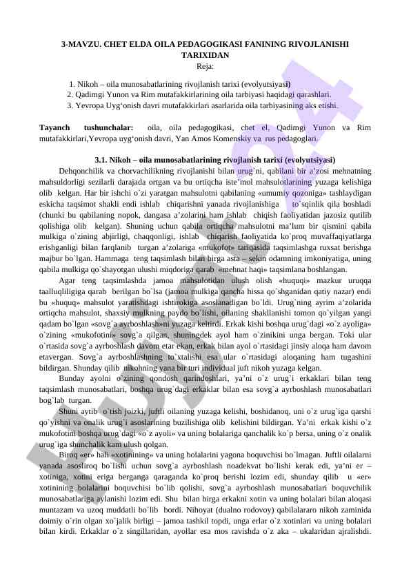 Chet Eldagi Oila Pedagogikasi Tarixi