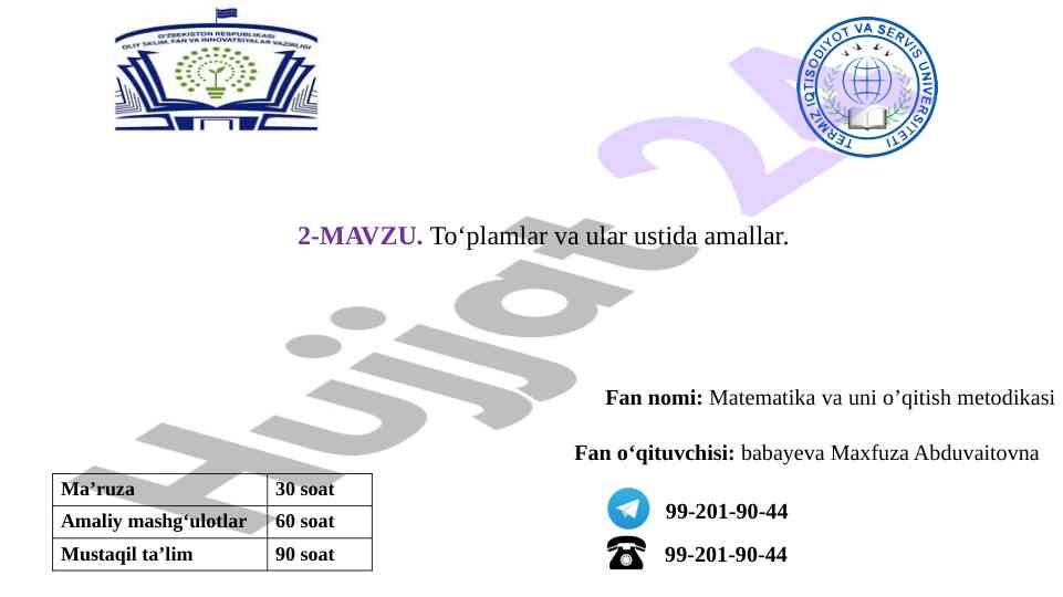 To‘plamlar va ular ustida amallar tahlili