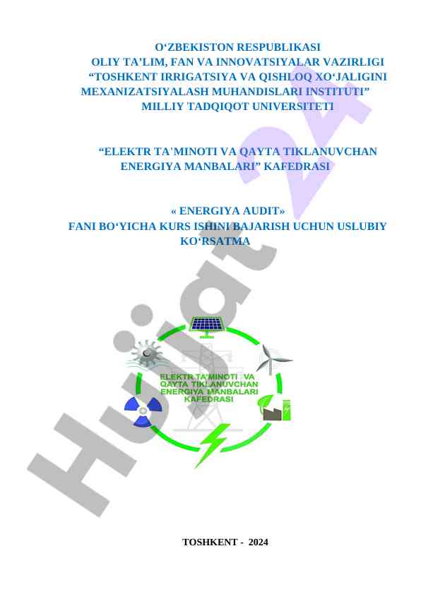 Energiya audit fanidan kurs ishiga uslubiy ko‘rsatma