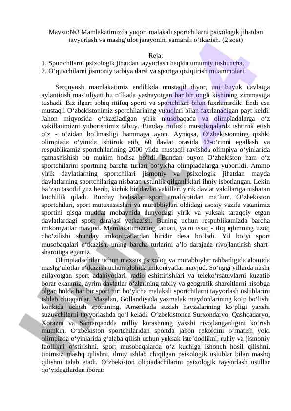 Psixologik jihatdan sportchilarni tayyorlash foydalari